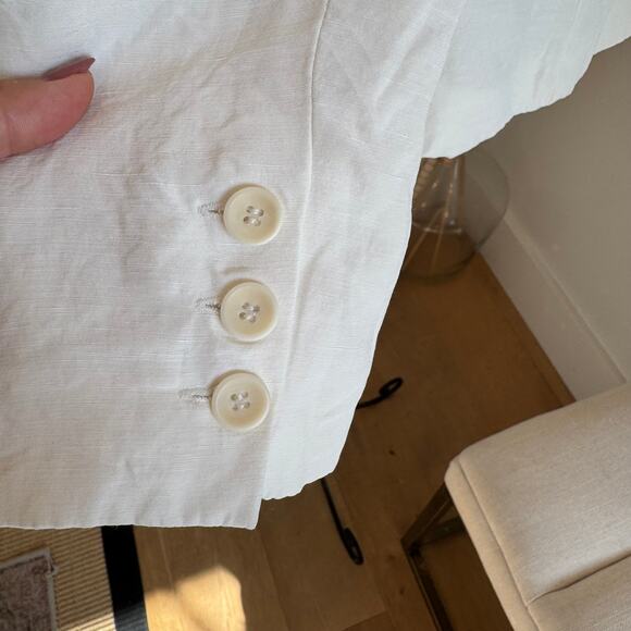 Anne Klein Creamy White Silk Linen Blend Notched Collar Single Button Blazer-8 - Picture 8 of 11
